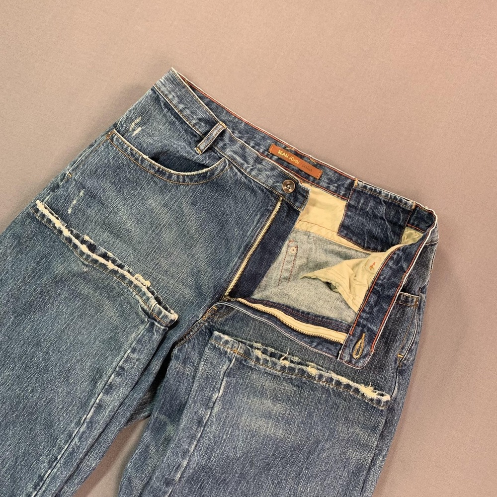 Sean John Denim Jeans Mens 34x33 Blue Relaxed Straight Frayed Baggy Y2K‎ Hip Hop